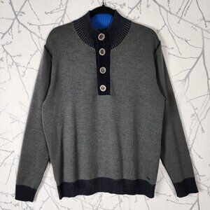 Codice Gray Navy 50% Merino Wool Blend Knit Mockneck Polo Sweater